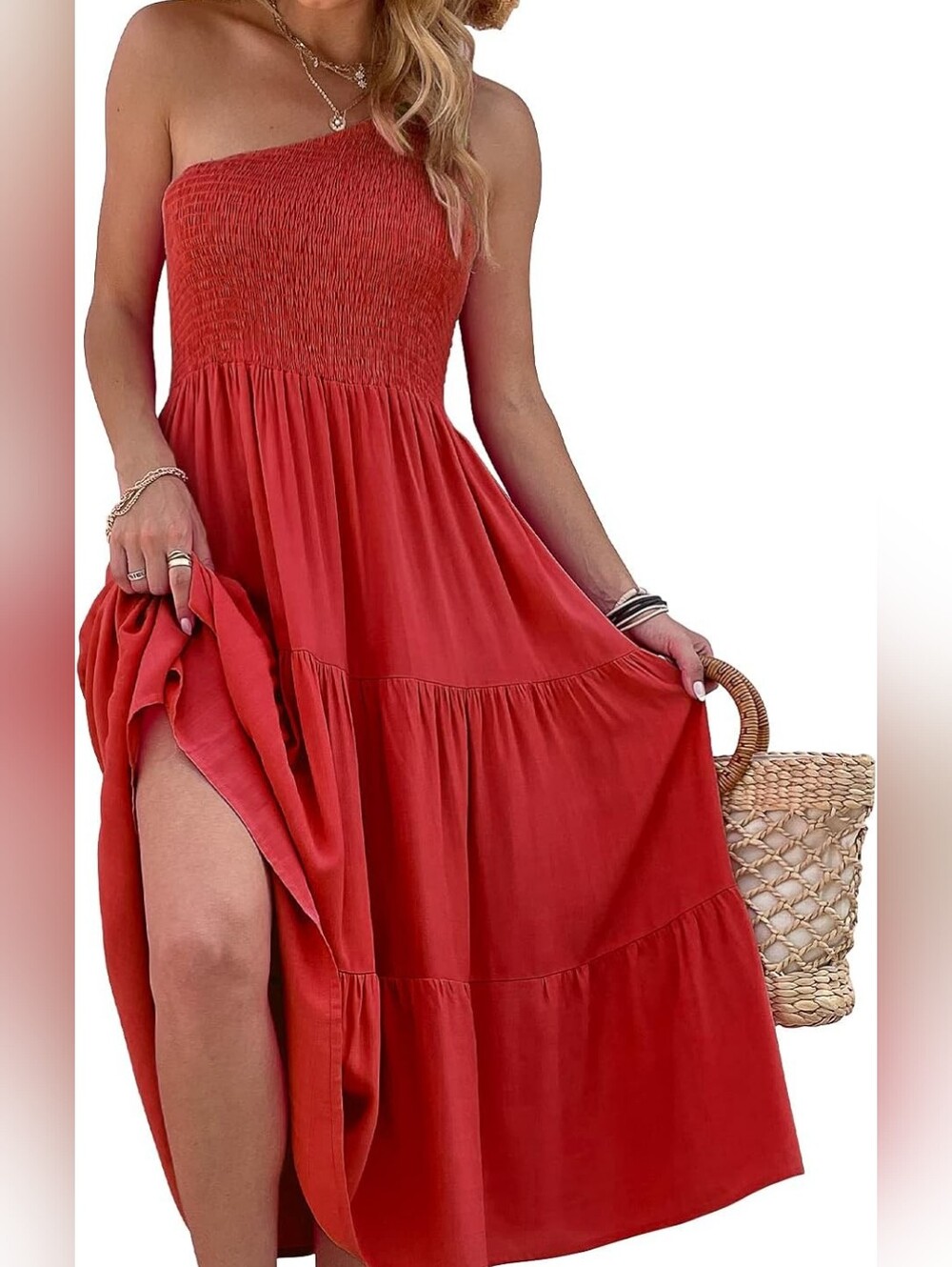 SHEIN Red One-Shoulder Smocked Maxi Dress *3/$30 Sale*